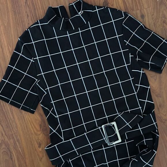 Zara black and white classy Check fitted stretch  dress knit mock turtleneck ￼si - Picture 6 of 6